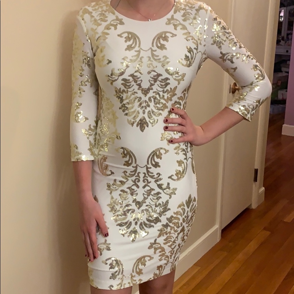 B.Darlin Short White and Gold dress